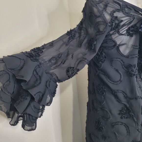 Madison Leigh size 10 dress lining sheer flower texture zip ruffle flare sleeve - Picture 8 of 12